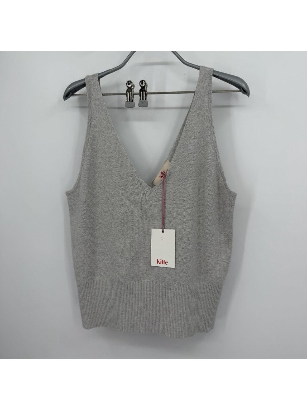 Kilte Collection Rei Tank in Heather Grey Cotton-Cashmere size 3/L-XL V-Neck Top